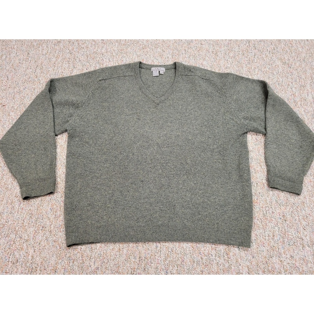 Eddie Bauer Sweater Mens XL Green V-Neck Lambswool Pullover Warm Soft